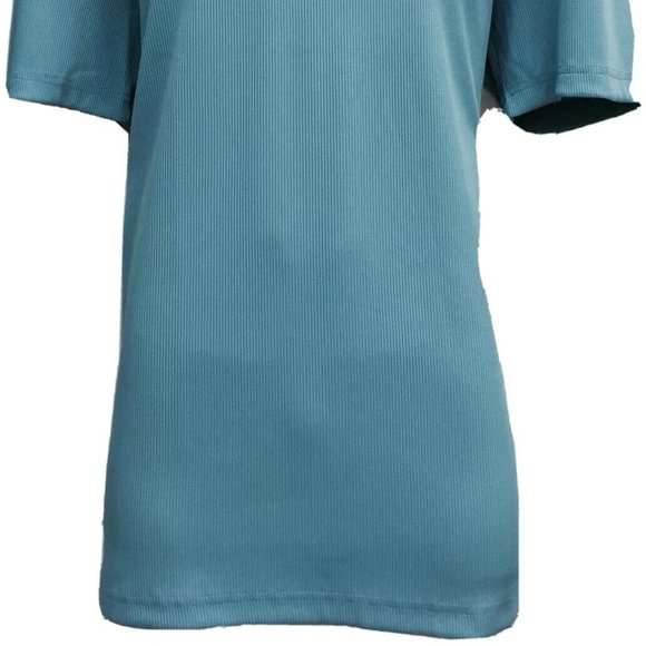 LOG-IN UOMO Men's Turquoise T-Shirt Ribbed Pattern Mock Crew Neck Sizes S - 3XL - Picture 4 of 5
